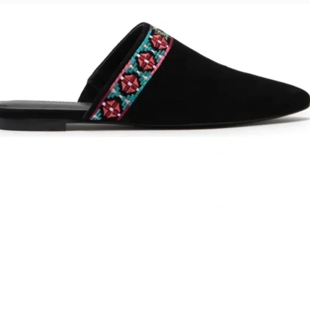 NWT JOHNNY WAS BLACK EMBROIDERED MULE Size 9 - Picture 2 of 11